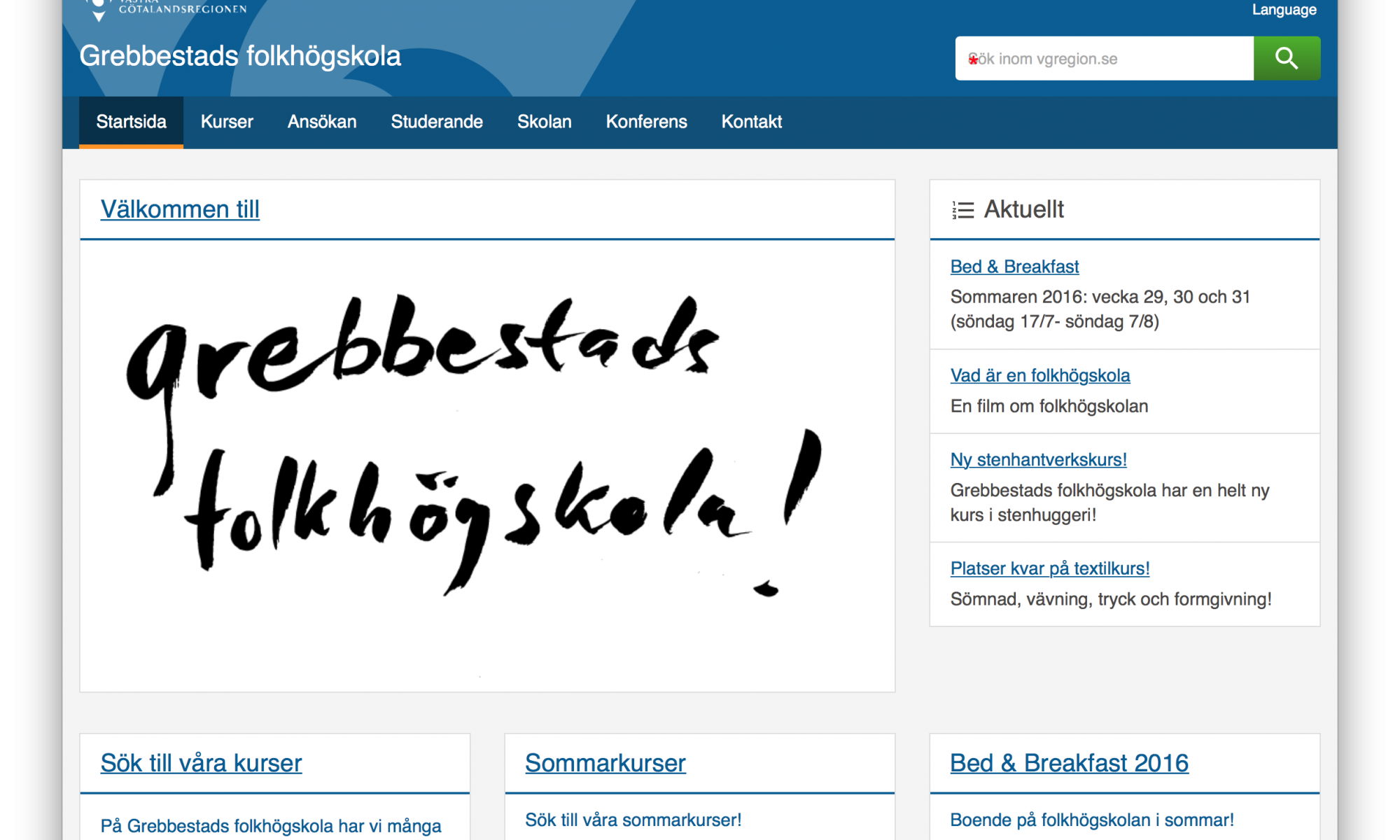 Grebbestads folkhögskolas nya webbplats i Episerver CMS