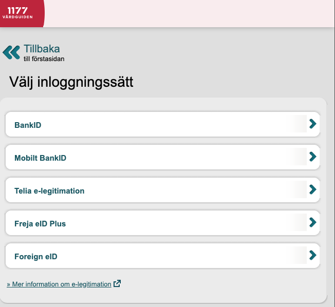 Bild 3: Skärmdump från sida där man väljer vilken sorts inloggning man önskar använda.